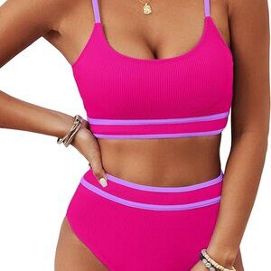 💖 Hot Pink Ribbed High Waisted Bikini Set | Size Small | NWT 💖